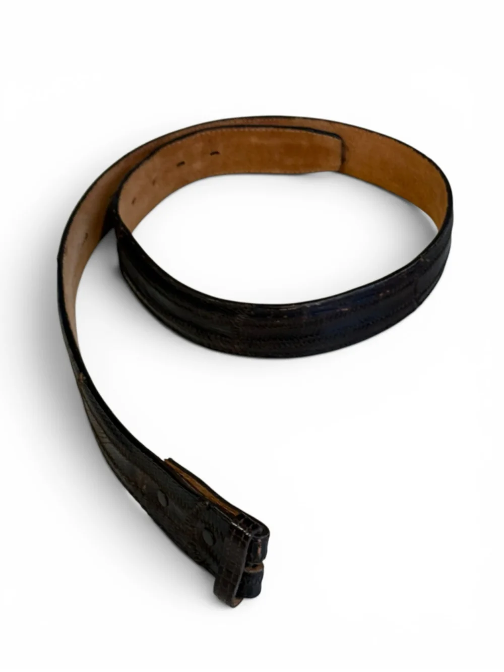 Vtg 80s-90s Nocona Genuine Lizard Skin Western Belt Brown Sz 38 Removable Buckle